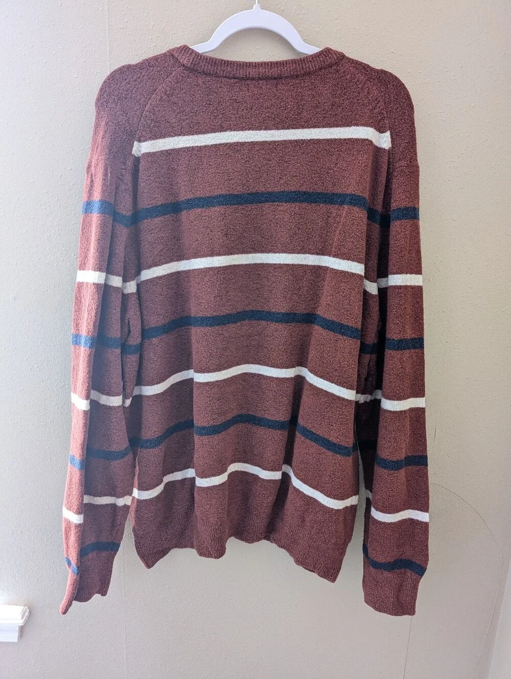Izod Rust Crewneck Sweater with Navy and White Stripes
